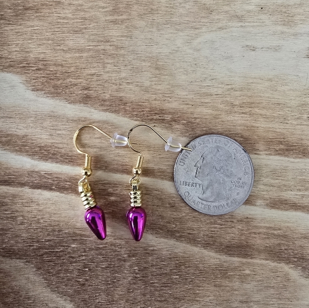 Pink Mini Christmas Light Bulb Earrings.